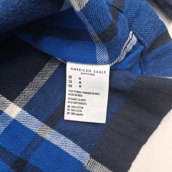 American Eagle Outfitters Men’s Medium Blue Plaid Flannel Button Up Shirt - Picture 4 of 8